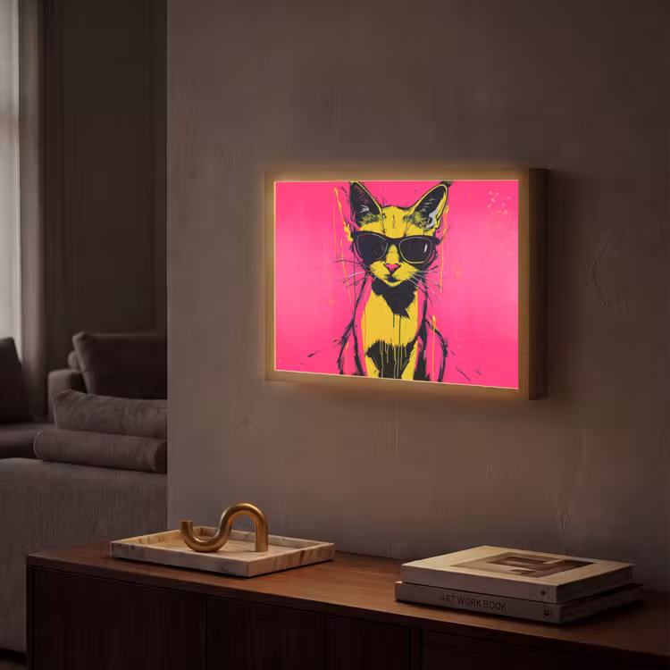 Kat - Art - Zonnebril - Roze Light Box met batterij (Wandlamp) middel -sfeer1
