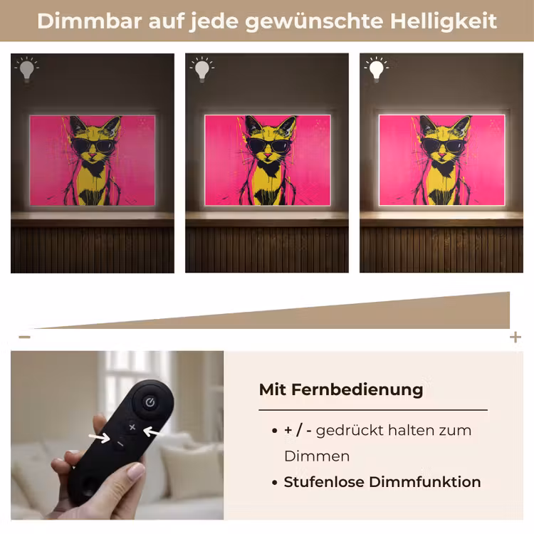 Kat - Art - Zonnebril - Roze Light Box met batterij (Wandlamp) middel -USP_dimbaarDE
