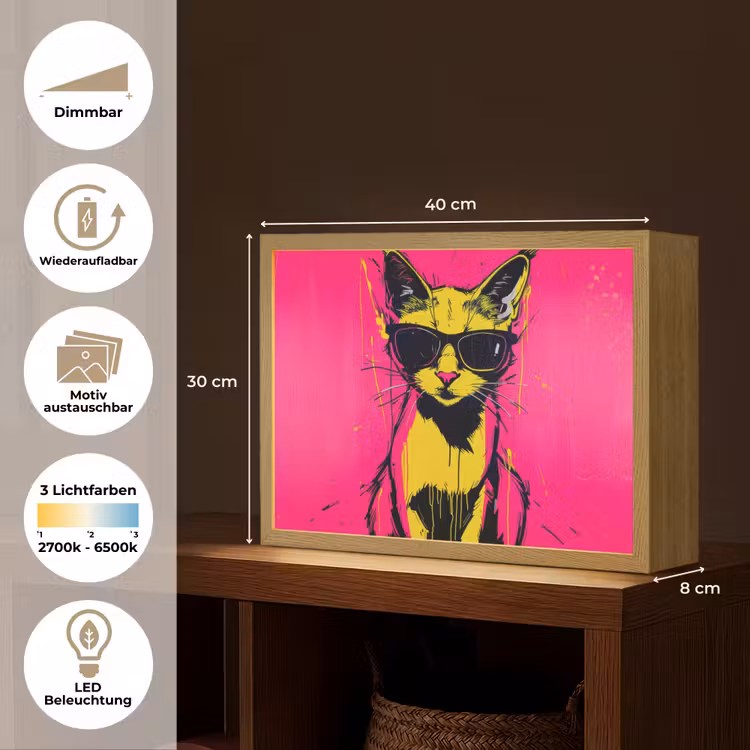 Kat - Art - Zonnebril - Roze Light Box met batterij (Wandlamp) middel -USP_websiteoverzichtDE