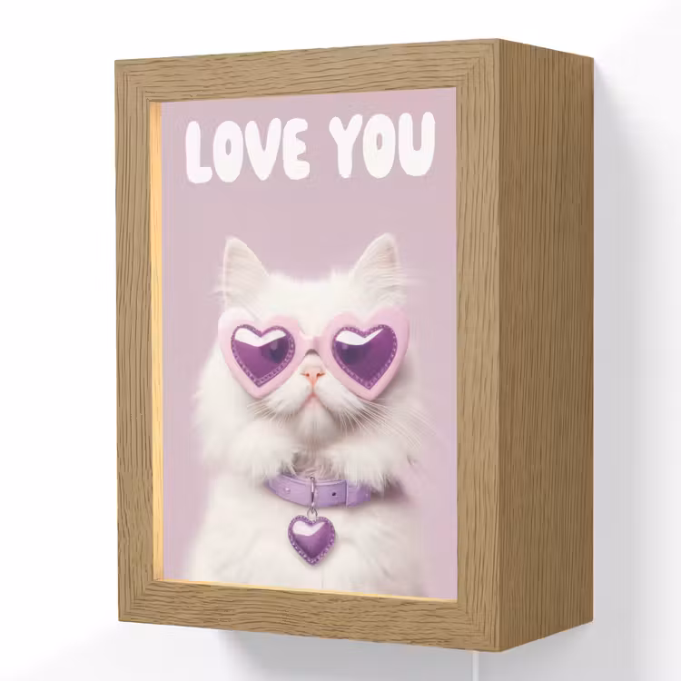 Kat - Love - Paars - Valentijn Light Box met kabel (Wandlamp) klein -3d