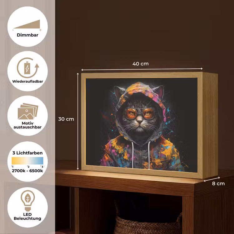 Kat - Jas - Graffiti - Bril - Zwart Light Box met batterij (Wandlamp) middel -USP_websiteoverzichtDE