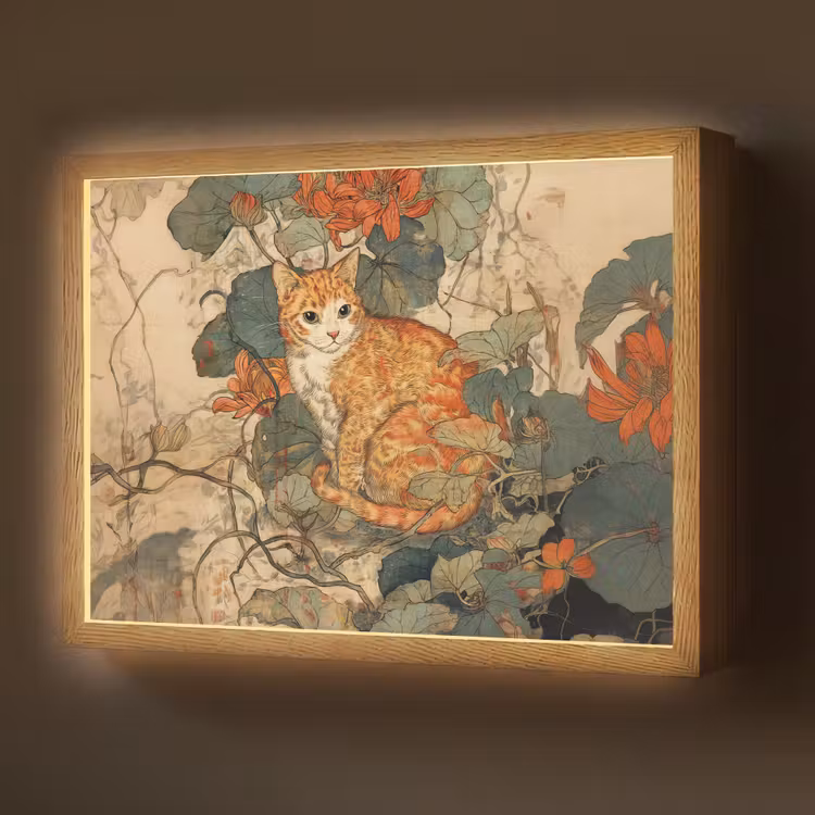 Kat - Sierlijk - Bloemen Light Box met batterij (Wandlamp) middel -z3d_website