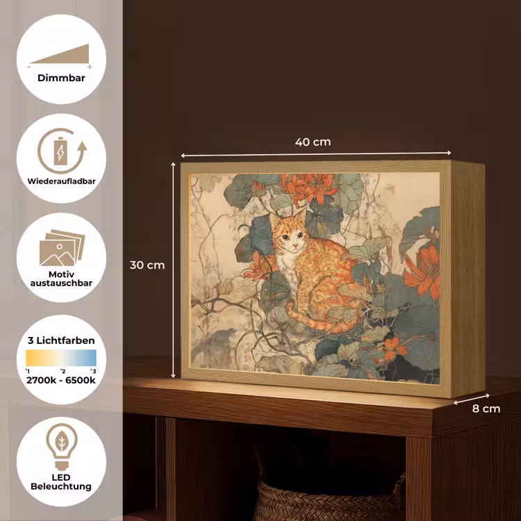Kat - Sierlijk - Bloemen Light Box met batterij (Wandlamp) middel -USP_websiteoverzichtDE