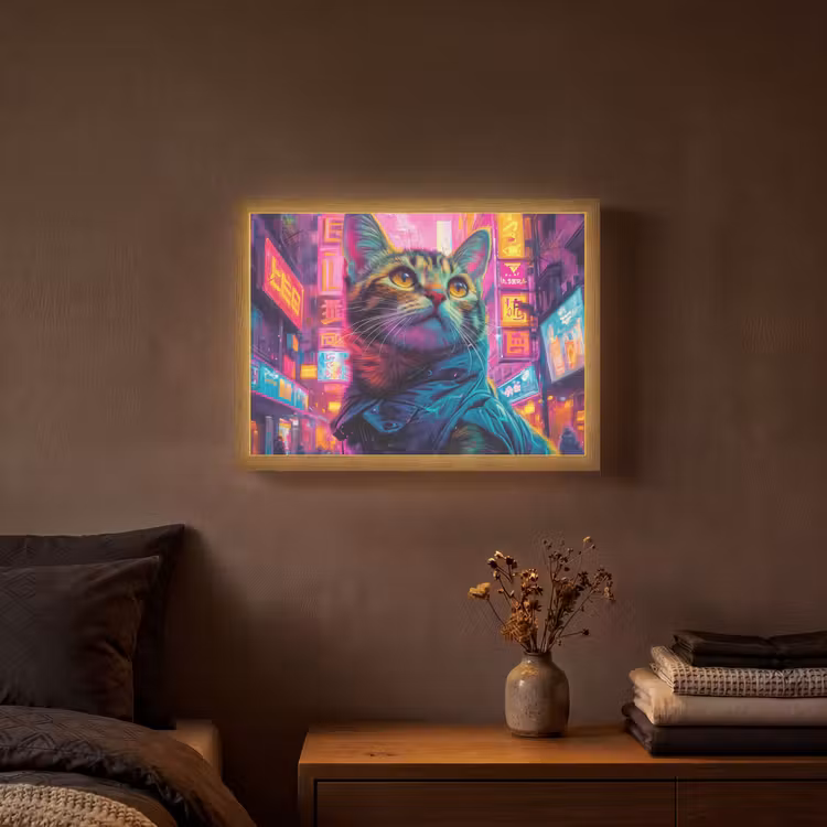 Kat - Pop art - China - Neon - Stad Light Box met batterij (Wandlamp) middel -sfeer4