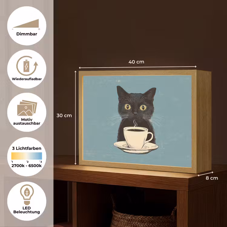 Kat - Zwart - Koffie - Minimalistisch Light Box met batterij (Wandlamp) middel -USP_websiteoverzichtDE