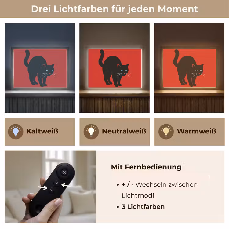 Kat - Zwart - Staart Light Box met batterij (Wandlamp) middel -USP_lichtkleurDE