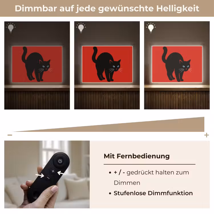 Kat - Zwart - Staart Light Box met batterij (Wandlamp) middel -USP_dimbaarDE