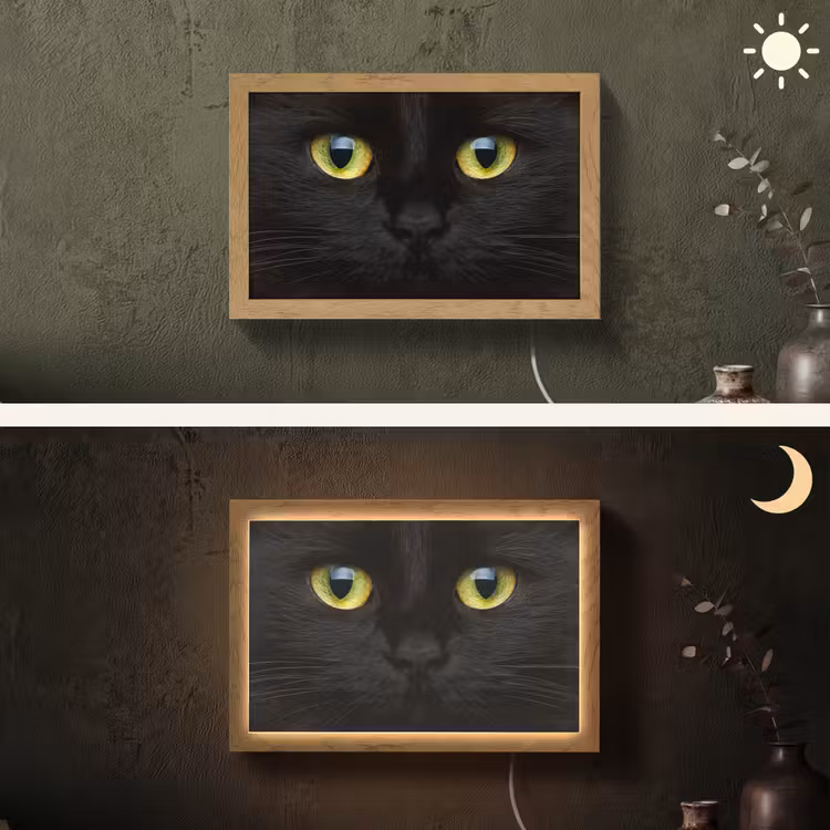 Kat - Zwart - Dieren - Natuur Light Box met kabel (Wandlamp) klein -sfeer3