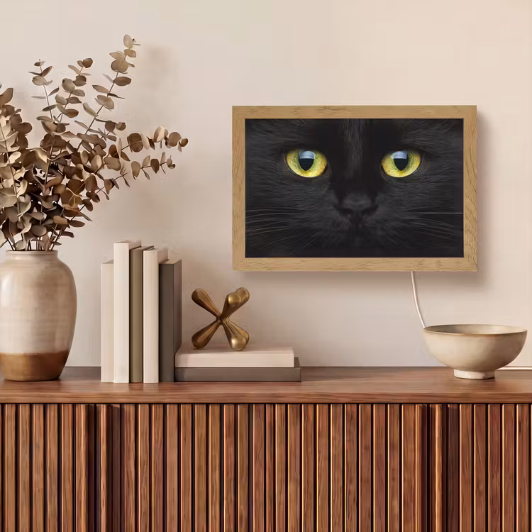 Kat - Zwart - Dieren - Natuur Light Box met kabel (Wandlamp) klein -sfeer2