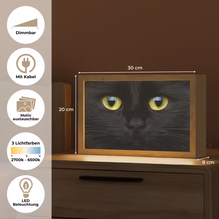 Kat - Zwart - Dieren - Natuur Light Box met kabel (Wandlamp) klein -USP_websiteoverzichtDE