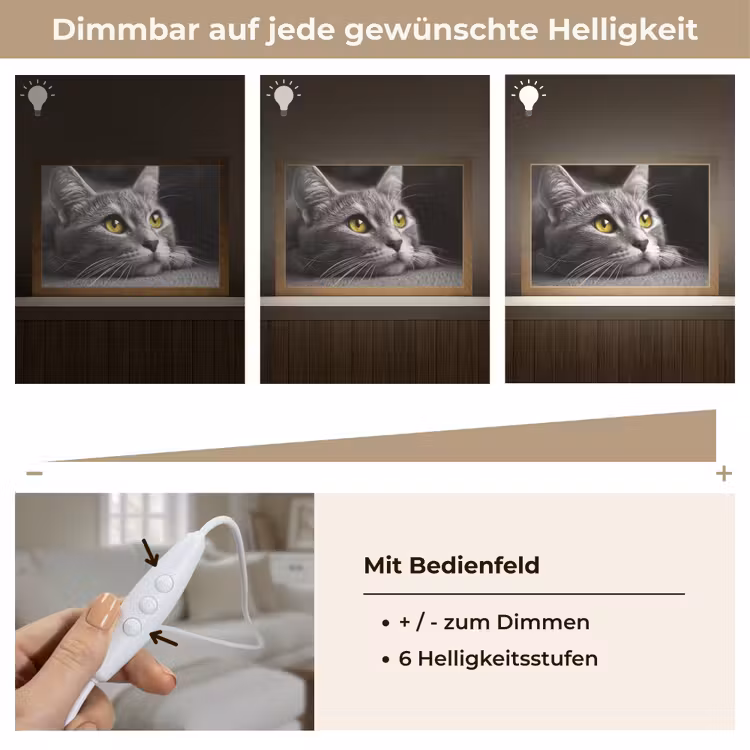 Kat - Zwart - Wit - Dieren - Natuur Light Box met kabel (Wandlamp) klein -USP_dimbaarDE