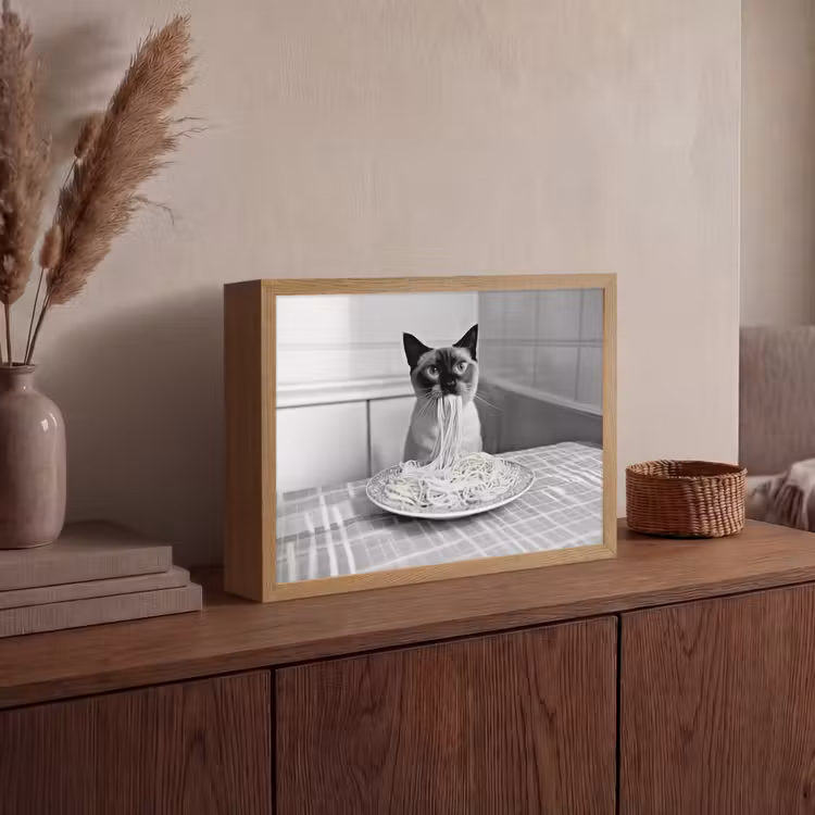 Kat - Siamees - Zwart Wit - Schattig - Dieren Light Box met batterij (Wandlamp) middel -sfeer2