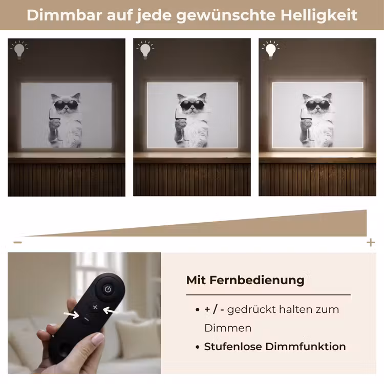 Kat - Zonnebril - Wijnglas - Langharig Light Box met batterij (Wandlamp) middel -USP_dimbaarDE