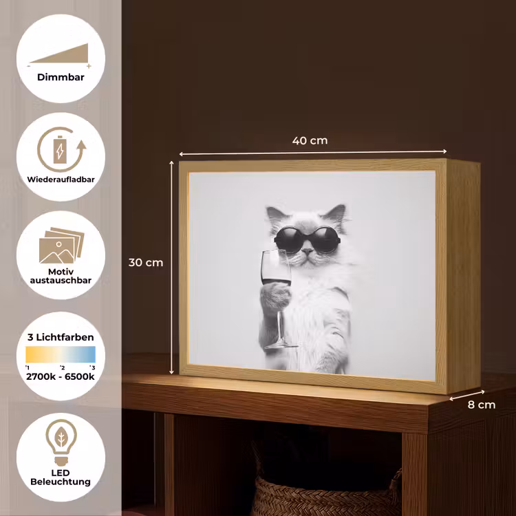 Kat - Zonnebril - Wijnglas - Langharig Light Box met batterij (Wandlamp) middel -USP_websiteoverzichtDE