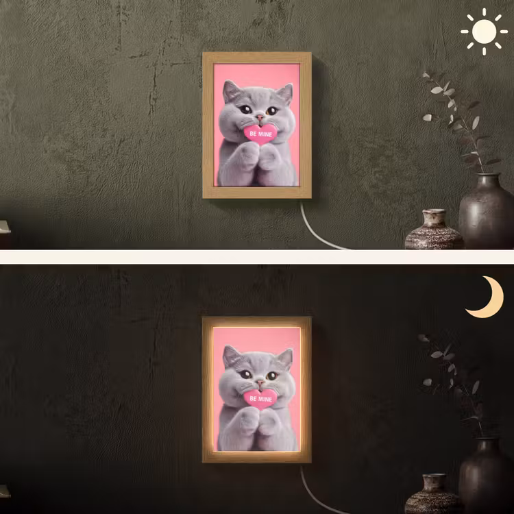 Kat - Valentijn - Roze - Liefde Light Box met kabel (Wandlamp) klein -sfeer3
