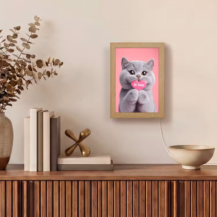 Kat - Valentijn - Roze - Liefde Light Box met kabel (Wandlamp) klein -sfeer2