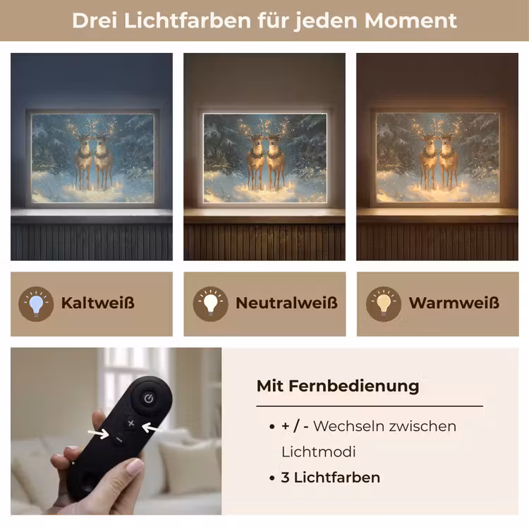 Dennensprookje - Rendier - Nacht Light Box met batterij (Wandlamp) middel -USP_lichtkleurDE