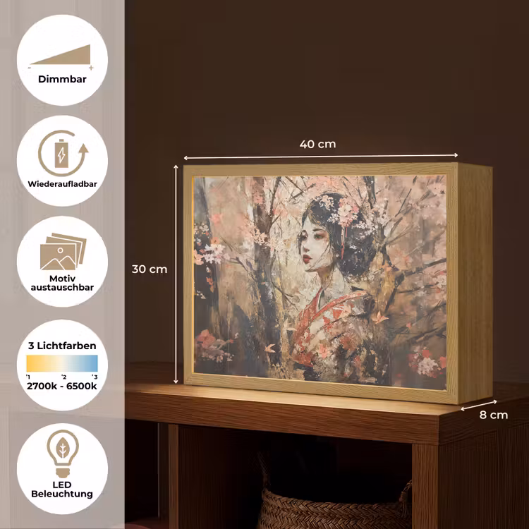 Kimono - Vrouw - kersenbomen Light Box met batterij (Wandlamp) middel -USP_websiteoverzichtDE