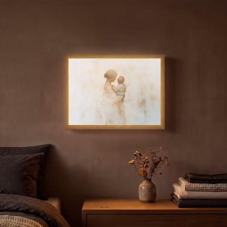 Kind - Moeder - Waterverfschilderij Light Box met batterij (Wandlamp) middel -sfeer4