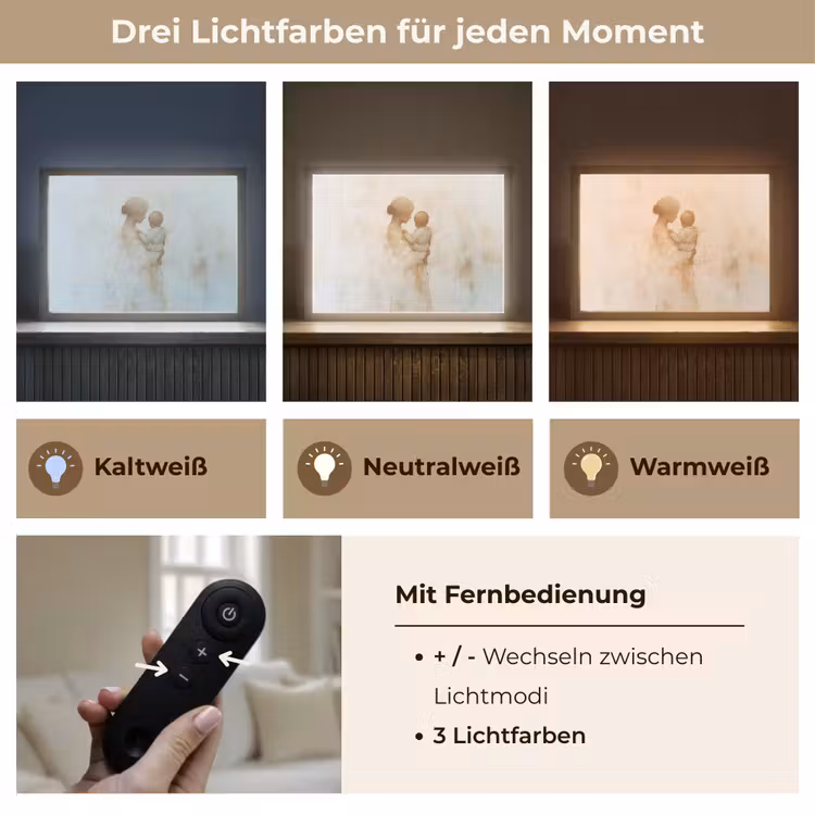 Kind - Moeder - Waterverfschilderij Light Box met batterij (Wandlamp) middel -USP_lichtkleurDE