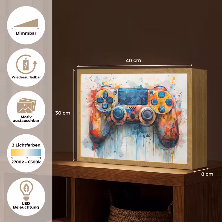 Kinder- en tiener kamer - Gaming - Game controller Light Box met batterij (Wandlamp) middel -USP_websiteoverzichtDE