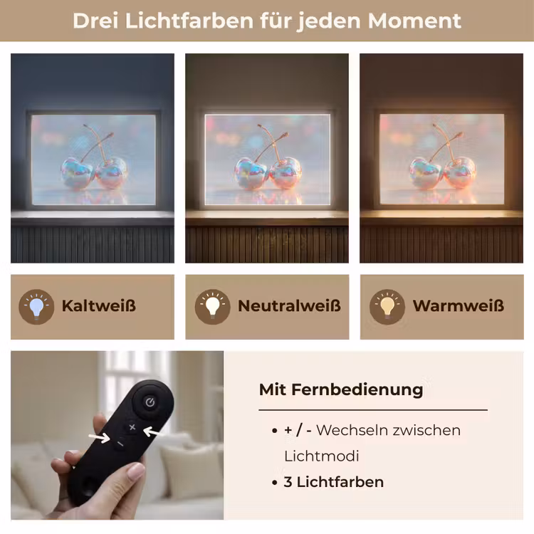 Kersen - Glanzend - Regenboogkleur Light Box met batterij (Wandlamp) middel -USP_lichtkleurDE