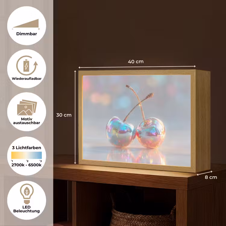 Kersen - Glanzend - Regenboogkleur Light Box met batterij (Wandlamp) middel -USP_websiteoverzichtDE