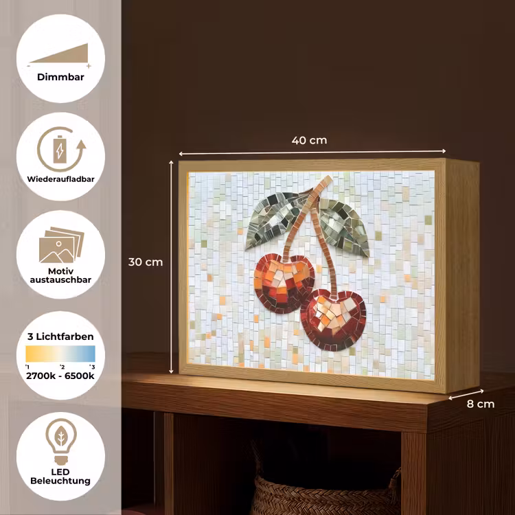Kersen - Rood - Mozaïek - Blaadjes Light Box met batterij (Wandlamp) middel -USP_websiteoverzichtDE