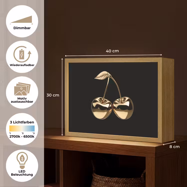 Kersen - Zwart - Goud - Chrome Light Box met batterij (Wandlamp) middel -USP_websiteoverzichtDE