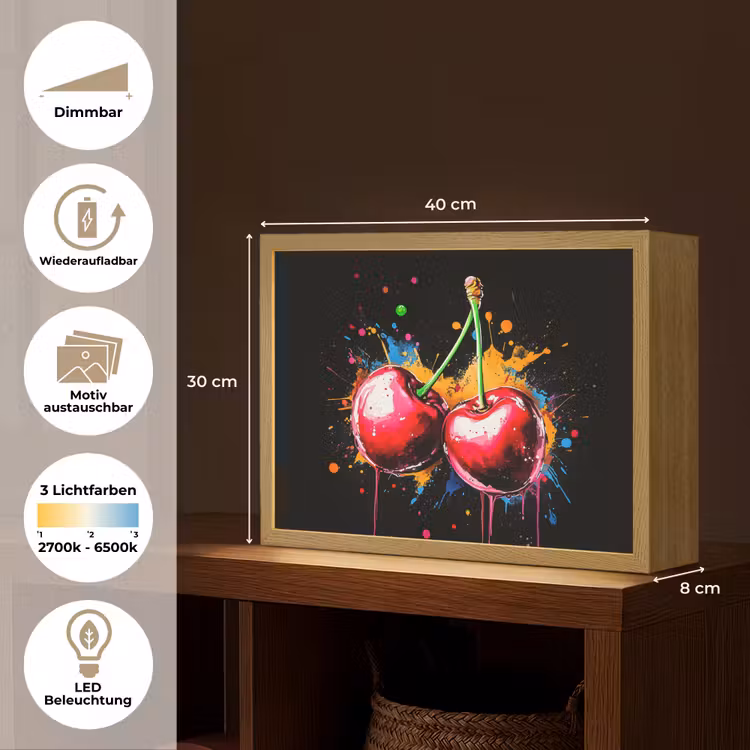 Kersen - Fruit - Graffiti - Verf - Abstract - Modern - Kleurrijk Light Box met batterij (Wandlamp) middel -USP_websiteoverzichtDE