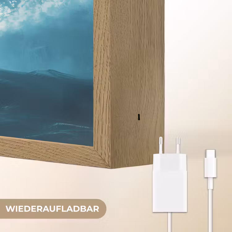 Kitesurfer - Oranje - Zee - Lucht Light Box met batterij (Wandlamp) middel -USP_websiteoplaadbaarDE