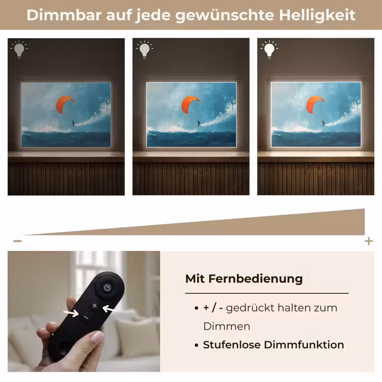 Kitesurfer - Oranje - Zee - Lucht Light Box met batterij (Wandlamp) middel -USP_dimbaarDE