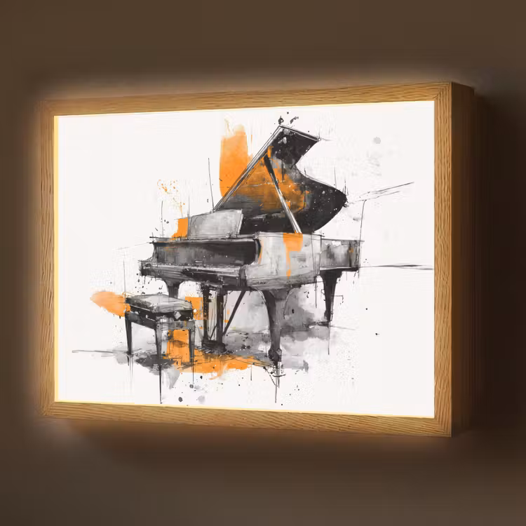 Piano - Oranje - Zwart - schets lijnen Light Box met batterij (Wandlamp) middel -z3d_website