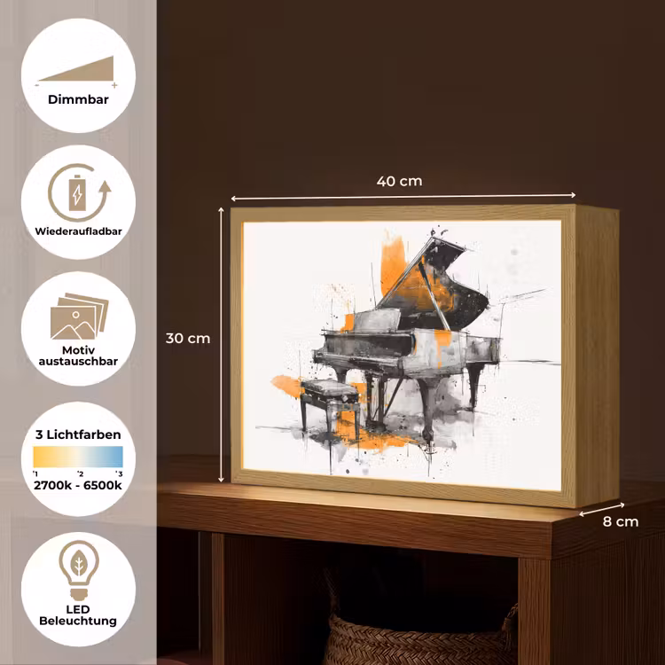 Piano - Oranje - Zwart - schets lijnen Light Box met batterij (Wandlamp) middel -USP_websiteoverzichtDE