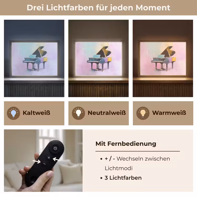 Piano - Pastel - Elegant - Dromerig Light Box met batterij (Wandlamp) middel -USP_lichtkleurDE