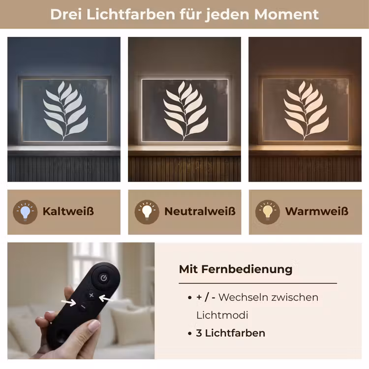 Blad - Wit - Minimalistisch Light Box met batterij (Wandlamp) middel -USP_lichtkleurDE