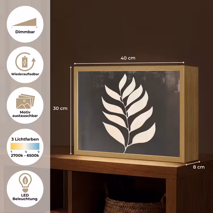 Blad - Wit - Minimalistisch Light Box met batterij (Wandlamp) middel -USP_websiteoverzichtDE