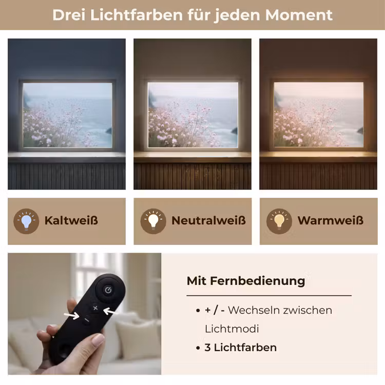 Klif - Bloemen - Zee - Roze Light Box met batterij (Wandlamp) middel -USP_lichtkleurDE