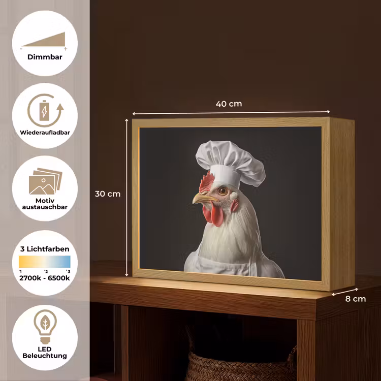 Kok - Rood - Kip Light Box met batterij (Wandlamp) middel -USP_websiteoverzichtDE