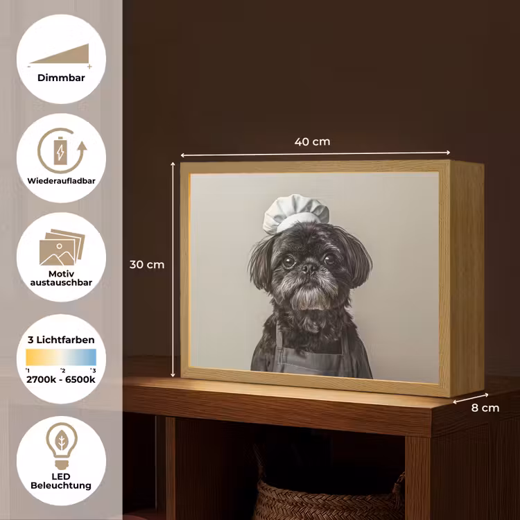 Kokskleding - Zwart - Hondje Light Box met batterij (Wandlamp) middel -USP_websiteoverzichtDE