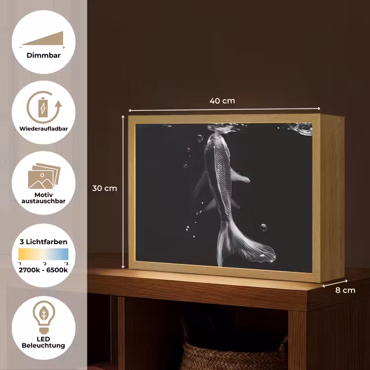 Koi - Vissen - Water - Zwart Light Box met batterij (Wandlamp) middel -USP_websiteoverzichtDE