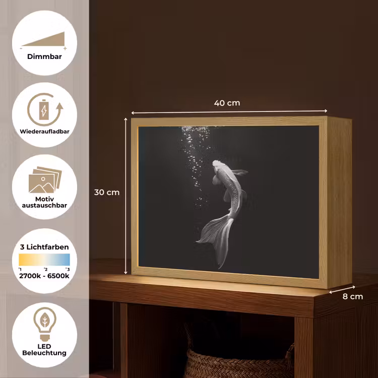 Koi - Vis - Wit - Zwart Light Box met batterij (Wandlamp) middel -USP_websiteoverzichtDE