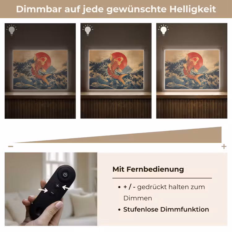 Koi - Zee - Golven - Zon Light Box met batterij (Wandlamp) middel -USP_dimbaarDE