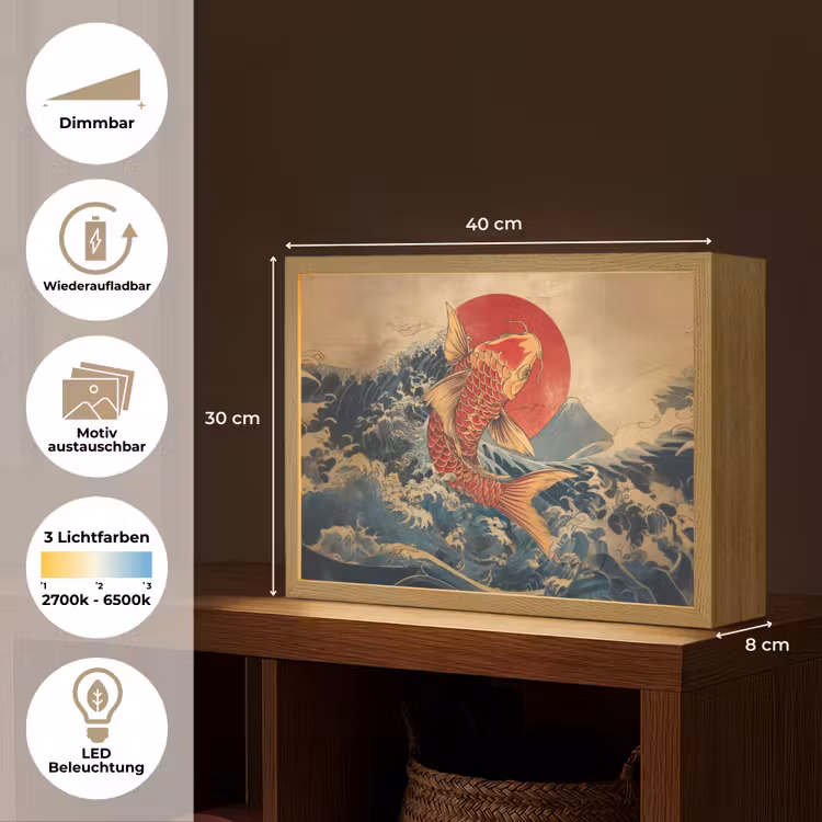 Koi - Zee - Golven - Zon Light Box met batterij (Wandlamp) middel -USP_websiteoverzichtDE