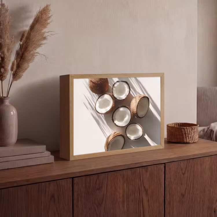 Kokosnoten - Bruin - Shaduw Light Box met batterij (Wandlamp) middel -sfeer2