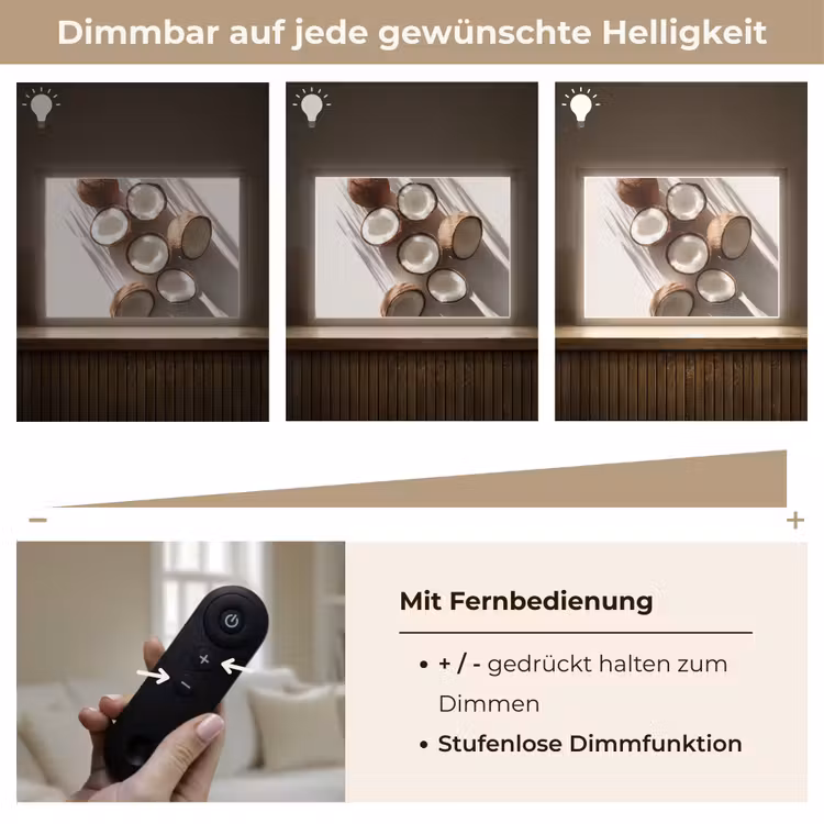 Kokosnoten - Bruin - Shaduw Light Box met batterij (Wandlamp) middel -USP_dimbaarDE