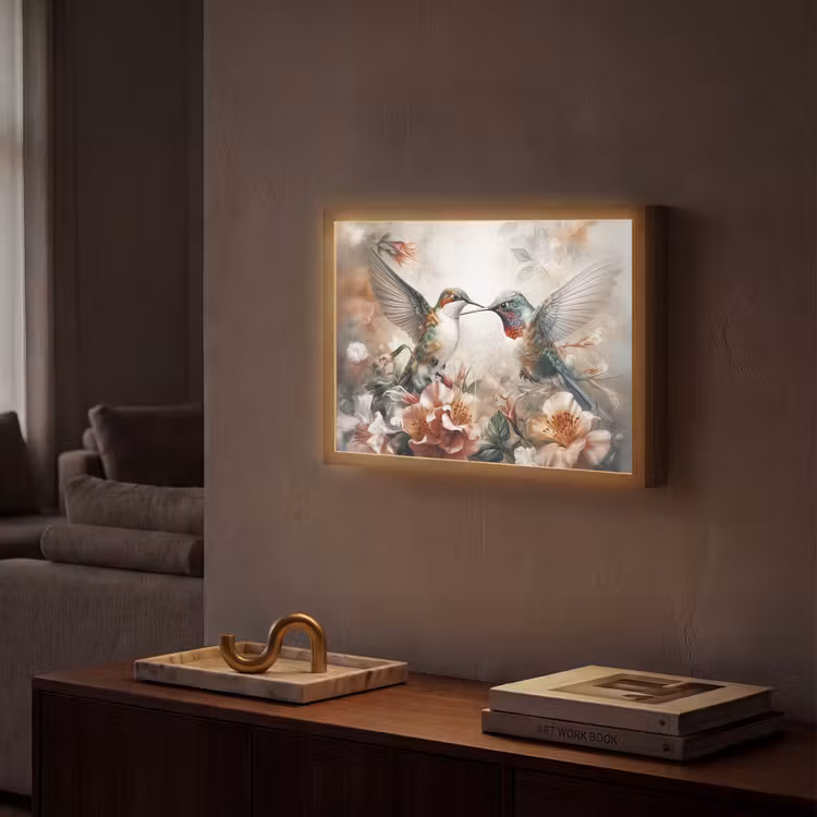 Kolibrie - Vogels - Bloemen - Natuur Light Box met batterij (Wandlamp) middel -sfeer1
