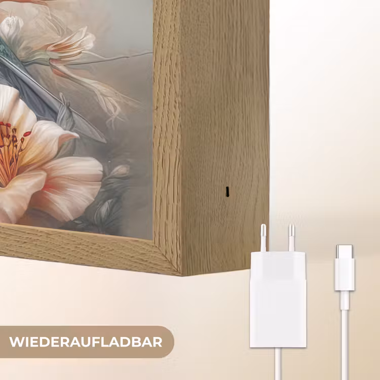 Kolibrie - Vogels - Bloemen - Natuur Light Box met batterij (Wandlamp) middel -USP_websiteoplaadbaarDE