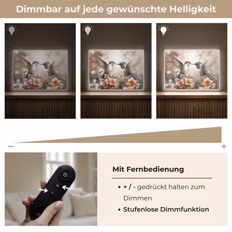 Kolibrie - Vogels - Bloemen - Natuur Light Box met batterij (Wandlamp) middel -USP_dimbaarDE