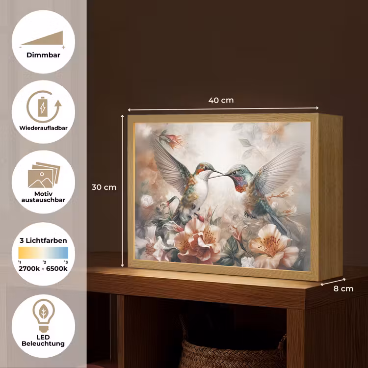 Kolibrie - Vogels - Bloemen - Natuur Light Box met batterij (Wandlamp) middel -USP_websiteoverzichtDE